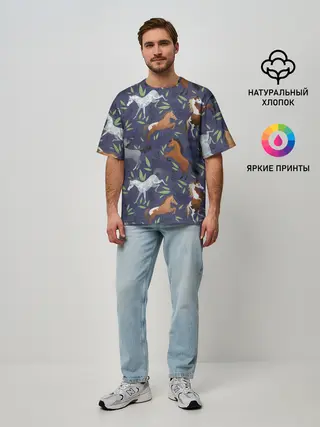 Мужская футболка оверсайз / Лошадки узор