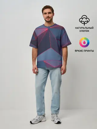Мужская футболка оверсайз / Неоновый треугольник.