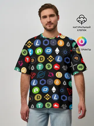 Мужская футболка оверсайз / ЛОГОТИПЫ КРИПТОВАЛЮТ | CRYPTOCURRENCIES