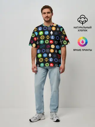 Мужская футболка оверсайз / ЛОГОТИПЫ КРИПТОВАЛЮТ | CRYPTOCURRENCIES