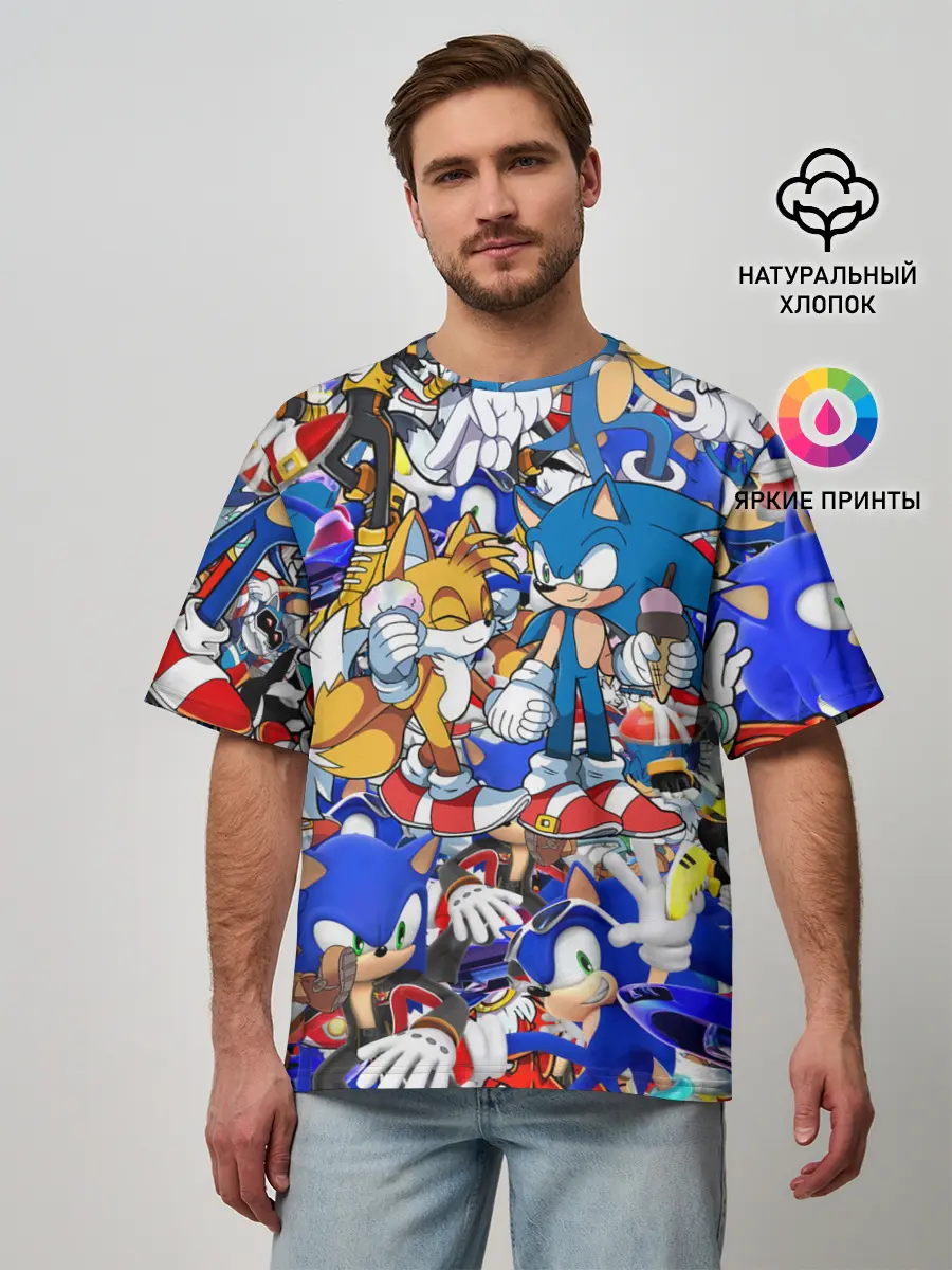 Мужская футболка оверсайз / SONIC PATTERN | СОНИК