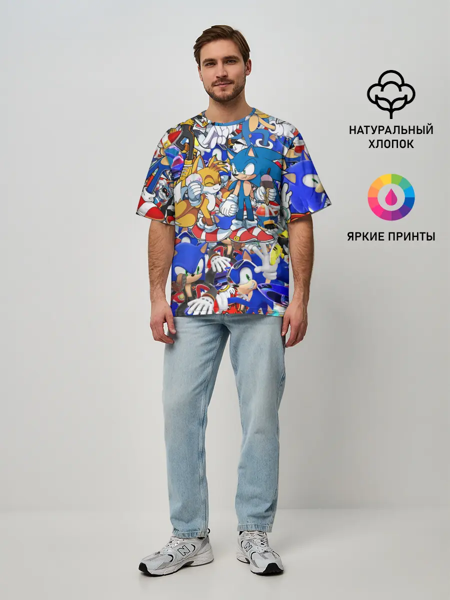 Мужская футболка оверсайз / SONIC PATTERN | СОНИК