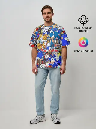 Мужская футболка оверсайз / SONIC PATTERN | СОНИК