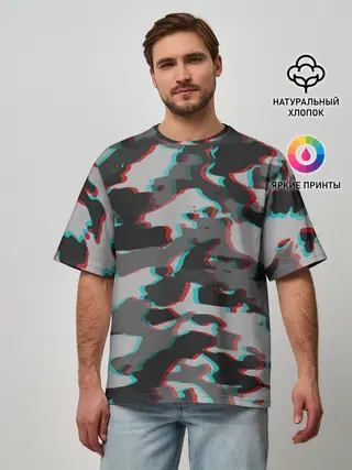 Мужская футболка оверсайз / Серый камуфляж