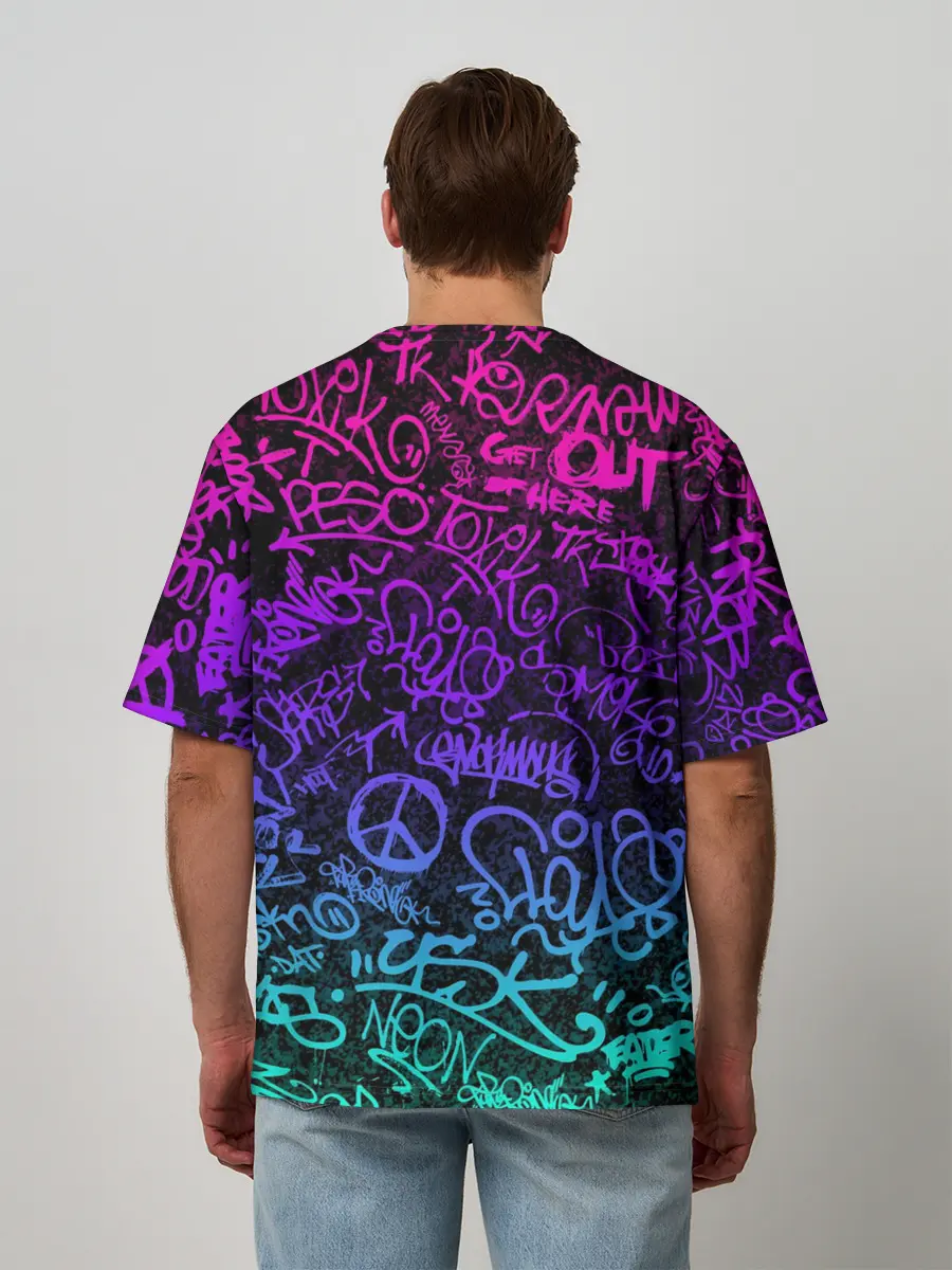 Мужская футболка оверсайз / Граффити Neon