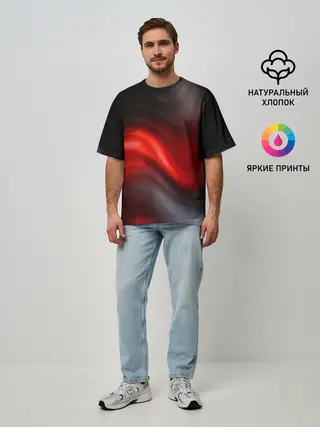 Мужская футболка оверсайз / BLACK RED WAVES | АБСТРАКЦИЯ