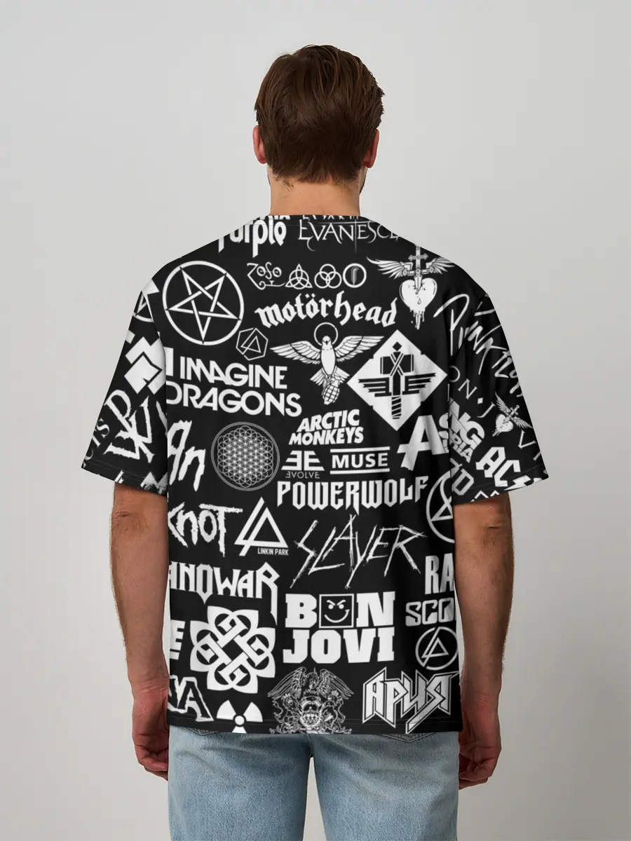 Мужская футболка оверсайз / ЛОГОТИПЫ РОК ГРУПП