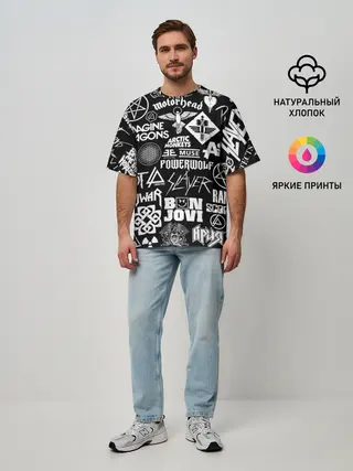 Мужская футболка оверсайз / ЛОГОТИПЫ РОК ГРУПП