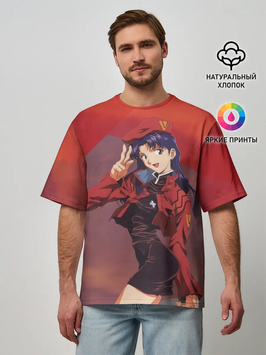 Мужская футболка оверсайз / Misato Katsuragi на красном