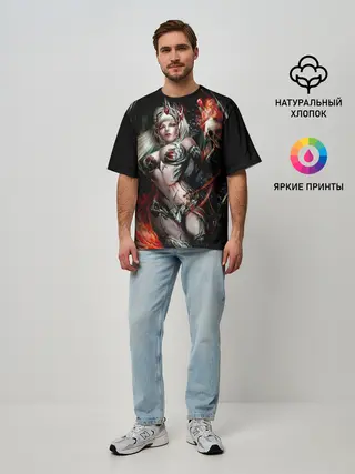 Мужская футболка оверсайз / Ведьма с красными глазами