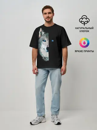 Мужская футболка оверсайз / Волк