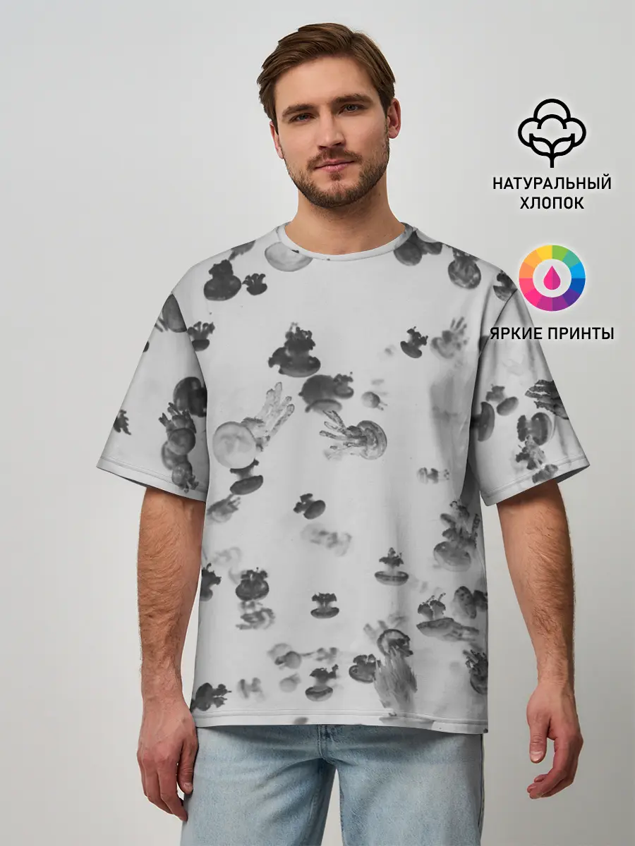 Мужская футболка оверсайз / Медузы