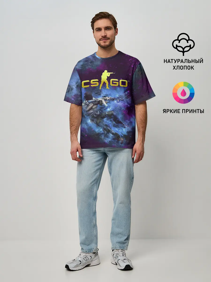 Мужская футболка оверсайз / CS GO Blue smoke