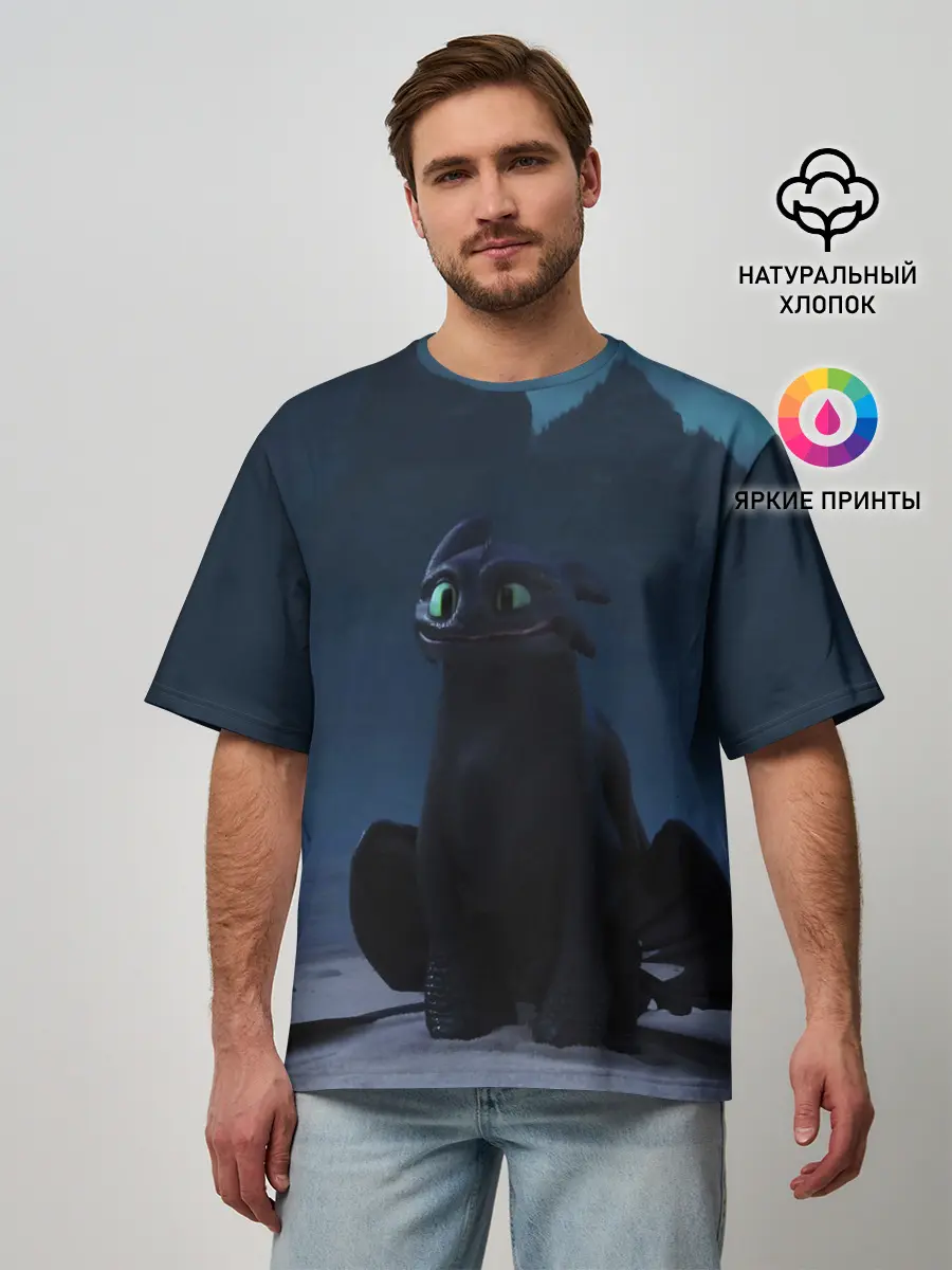 Мужская футболка оверсайз / Беззубик:Ночная Фурия