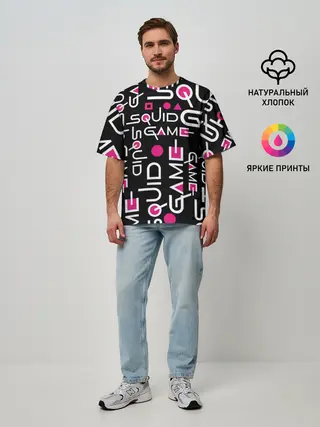 Мужская футболка оверсайз / SQUID GAME ЛОГО PINK