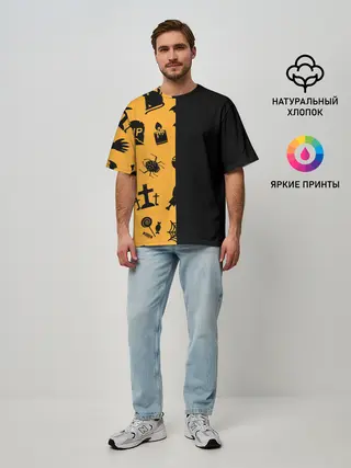 Мужская футболка оверсайз / ЧЕРНО-ОРАНЖЕВЫЙ ХЭЛЛОУИН