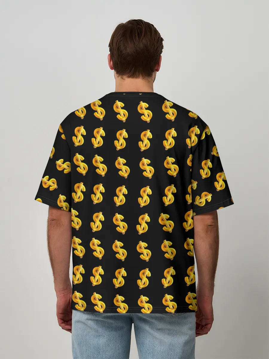 Мужская футболка оверсайз / Доллар золотой