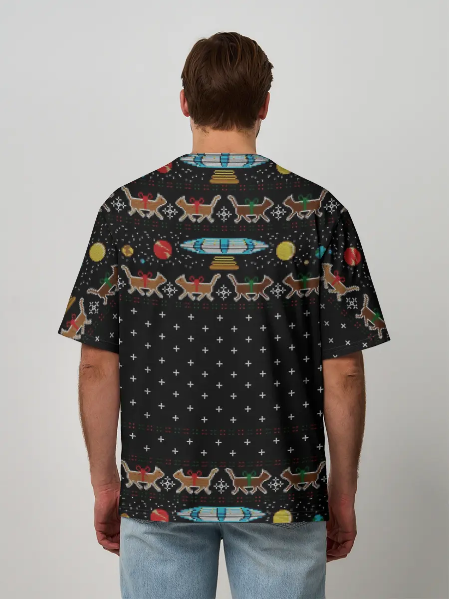 Мужская футболка оверсайз / Wishing you a meowy catmas