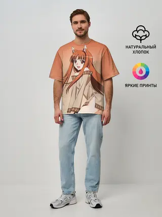 Мужская футболка оверсайз / Милая аниме девочка-оборотень