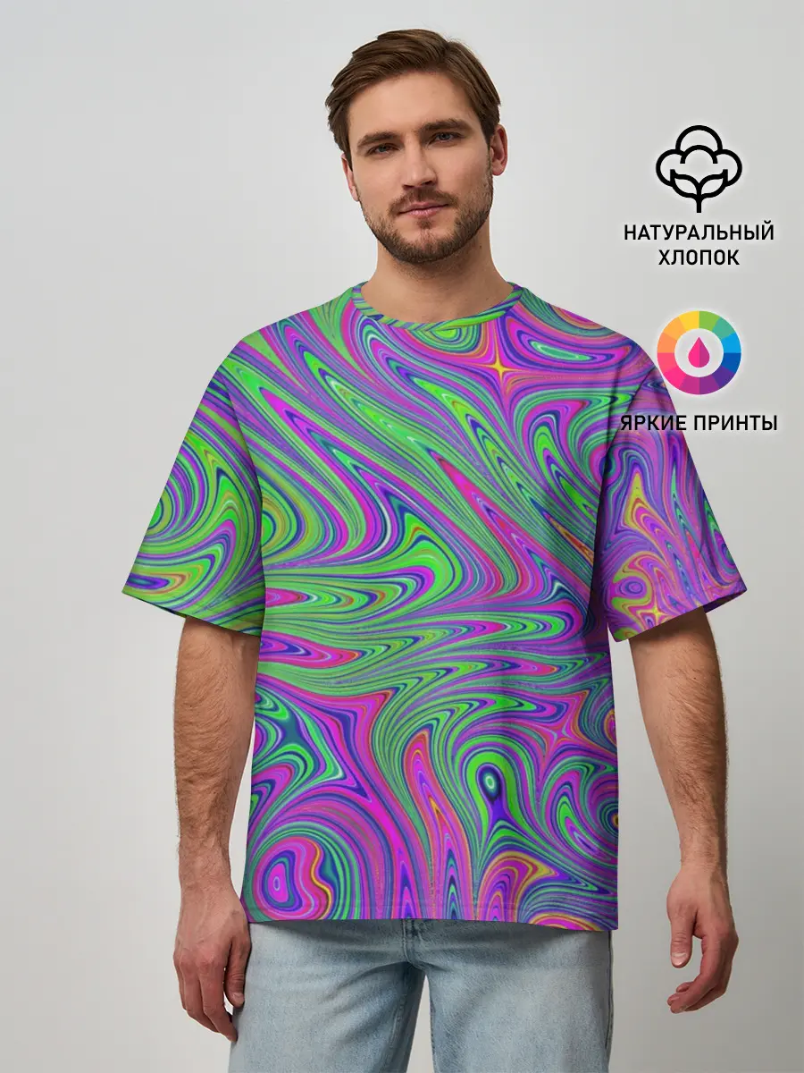 Мужская футболка оверсайз / Неоновый абстрактный узор