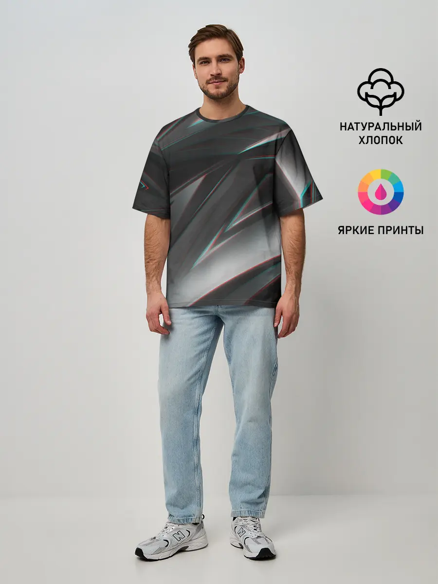 Мужская футболка оверсайз / GEOMETRY STRIPES GLITCH