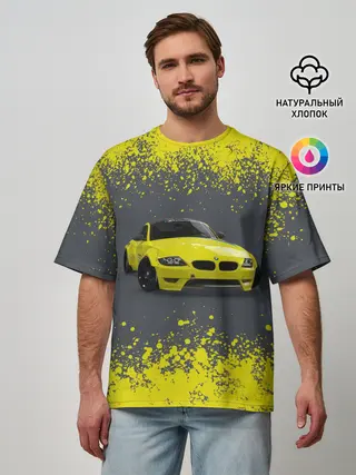 Мужская футболка оверсайз / БМВ | ЖЕЛТЫЙ ПЕРФОРМАНС