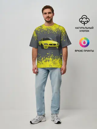 Мужская футболка оверсайз / БМВ | ЖЕЛТЫЙ ПЕРФОРМАНС