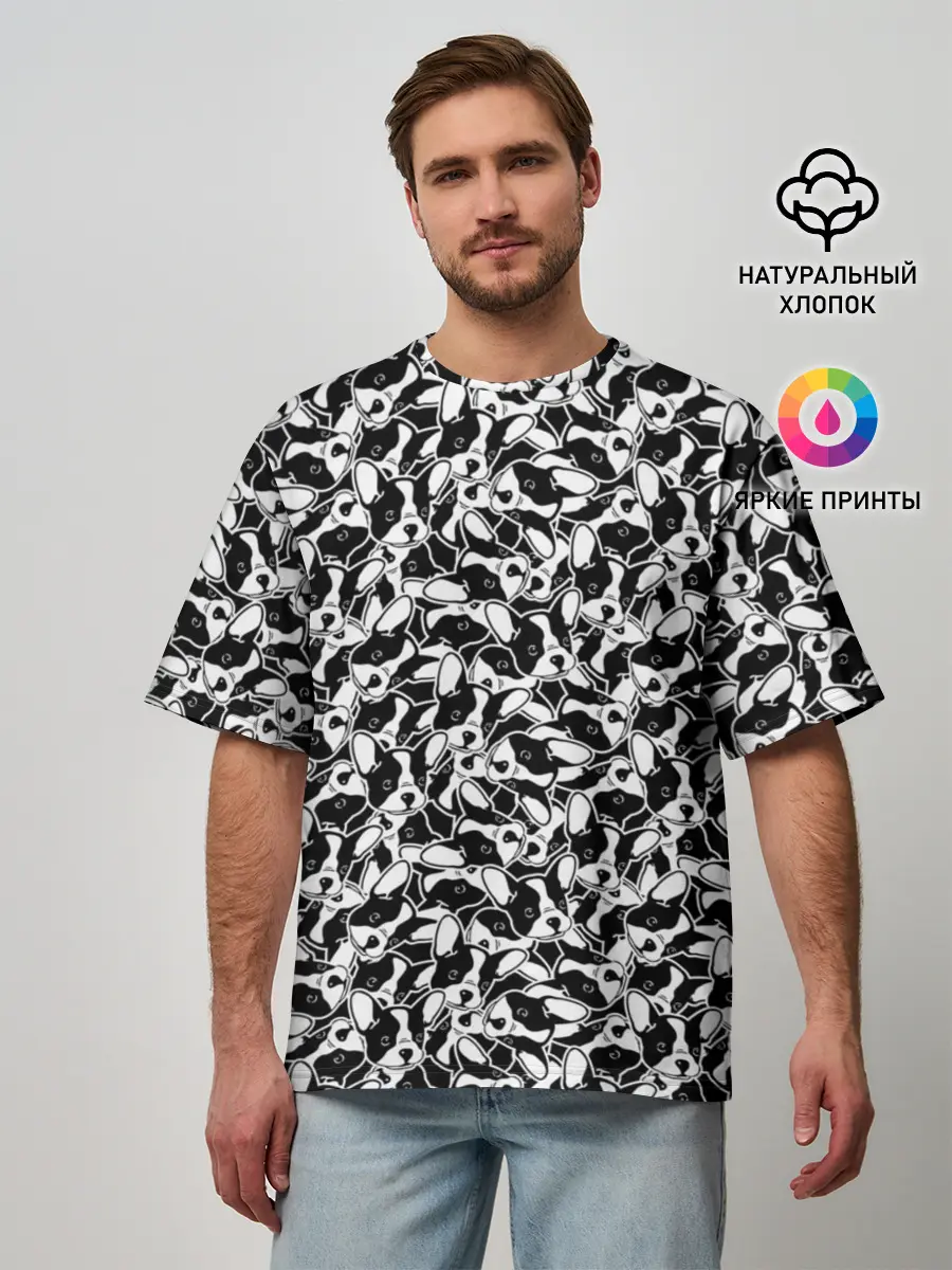 Мужская футболка оверсайз / Щенки Французского Бульдога