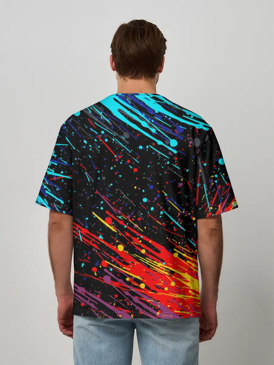 Мужская футболка оверсайз / Cyberpunk 2077 Цветные брызги.
