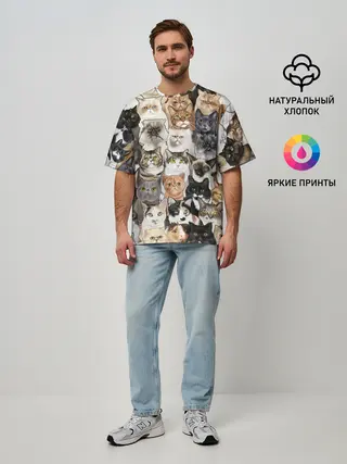Мужская футболка оверсайз / Котики смешные