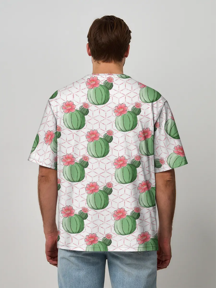 Мужская футболка оверсайз / Паттерн из кактусов