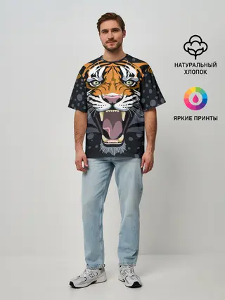 Мужская футболка оверсайз / Амурский тигр в ночи