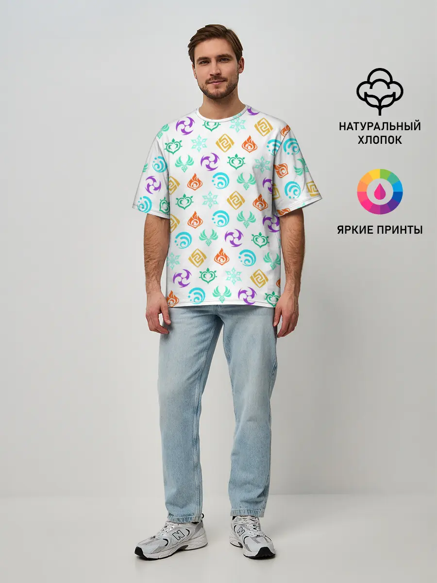 Мужская футболка оверсайз / GENSHIN IMPACT ЭМБЛЕМЫ