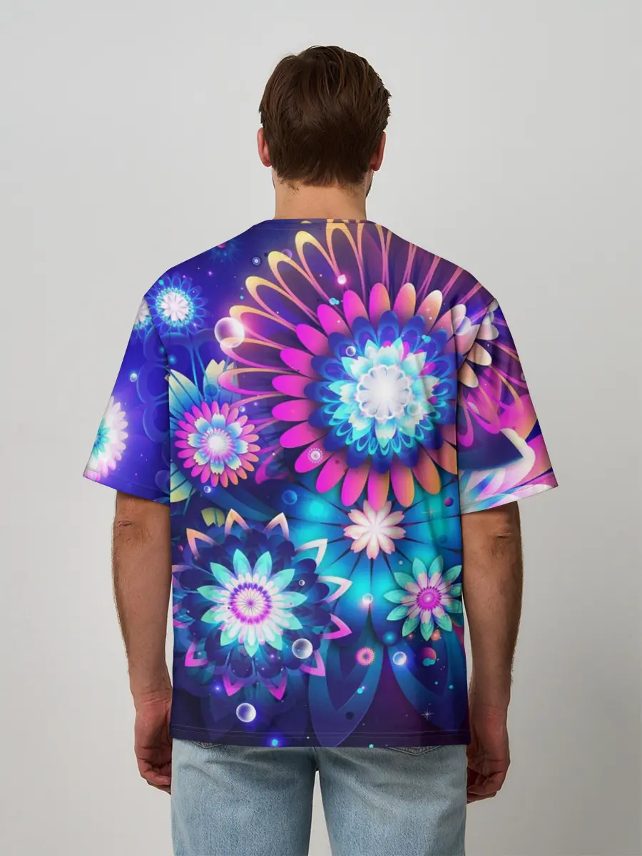 Мужская футболка оверсайз / Неоновые Цветы