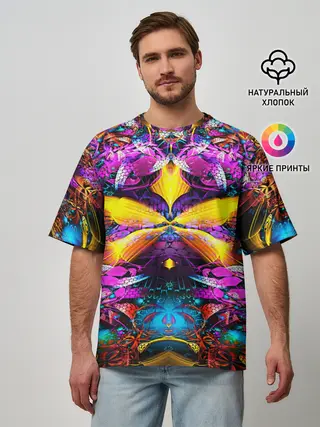 Мужская футболка оверсайз / ФРАКТАЛЬНЫЕ ЦВЕТЫ
