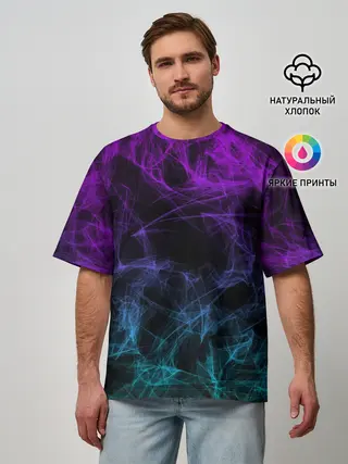 Мужская футболка оверсайз / NEON SMOKES STRIPES | НЕОНОВЫЕ ВОЛНЫ