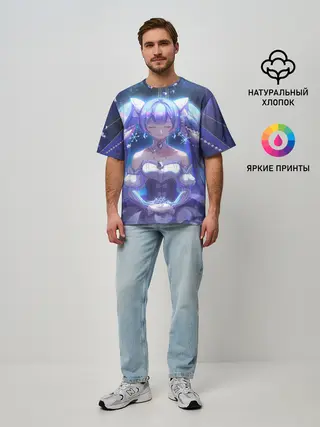 Мужская футболка оверсайз / Хатцуне Мику медитирует