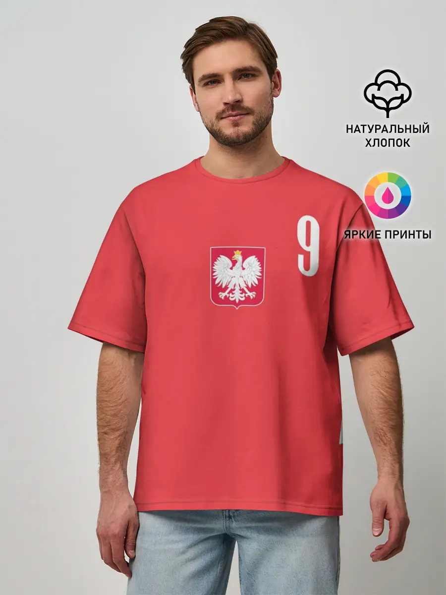 Мужская футболка оверсайз / Lewandowski Poland 9