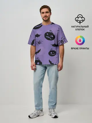 Мужская футболка оверсайз / Фиолетовый хэллоуин