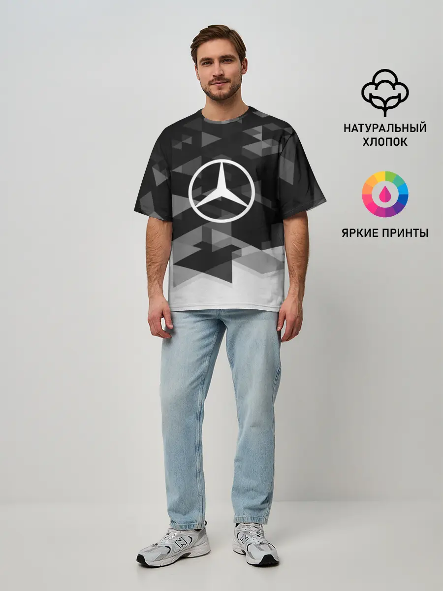 Мужская футболка оверсайз / Mercedes sport geometry