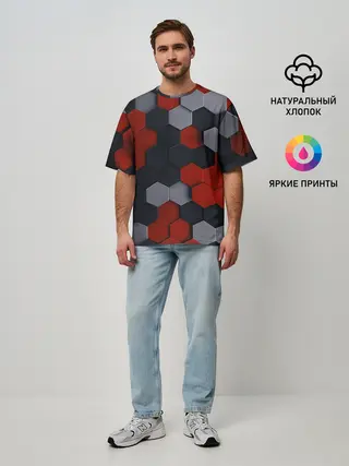 Мужская футболка оверсайз / РАЗНОЦВЕТНЫЕ СОТЫ 3D