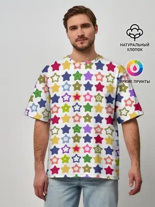 Мужская футболка оверсайз / Разноцветные звездочки