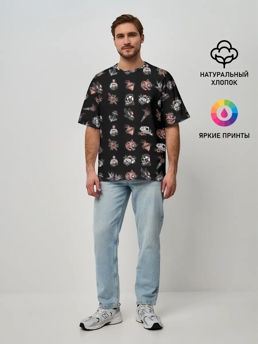 Мужская футболка оверсайз / Уличные эмблемы