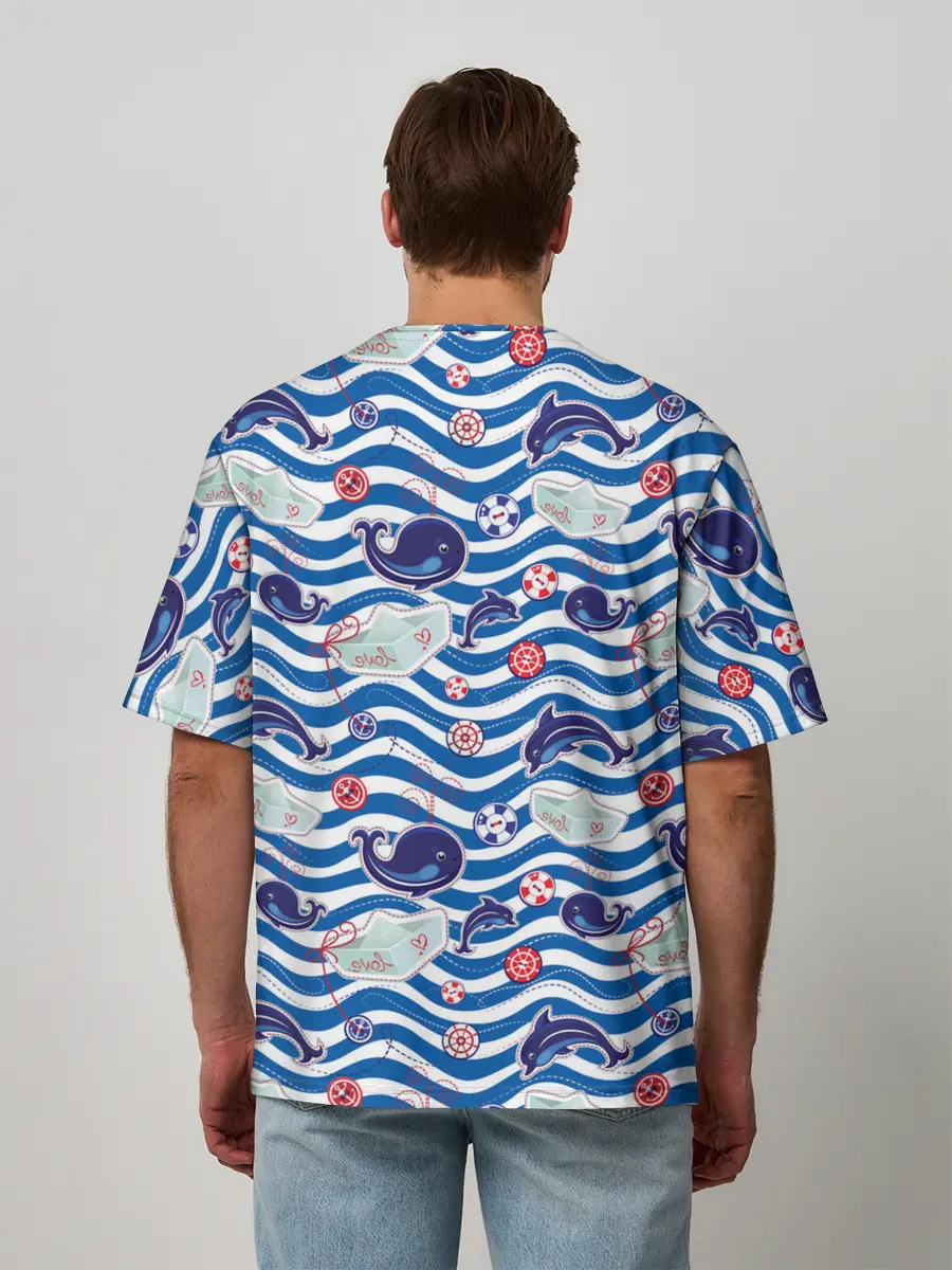 Мужская футболка оверсайз / Киты и дельфины