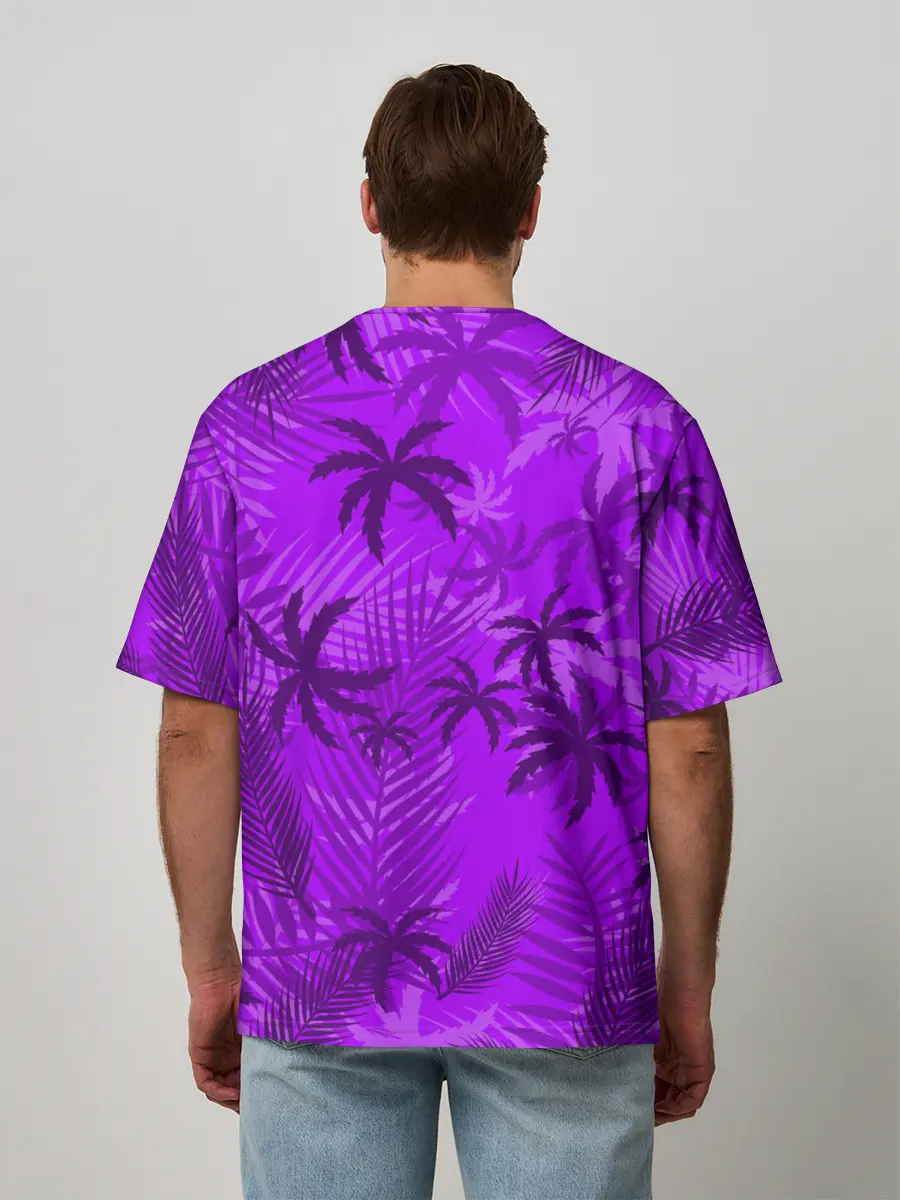 Мужская футболка оверсайз / ФИОЛЕТОВЫЕ ПАЛЬМЫ / ТРОПИКИ