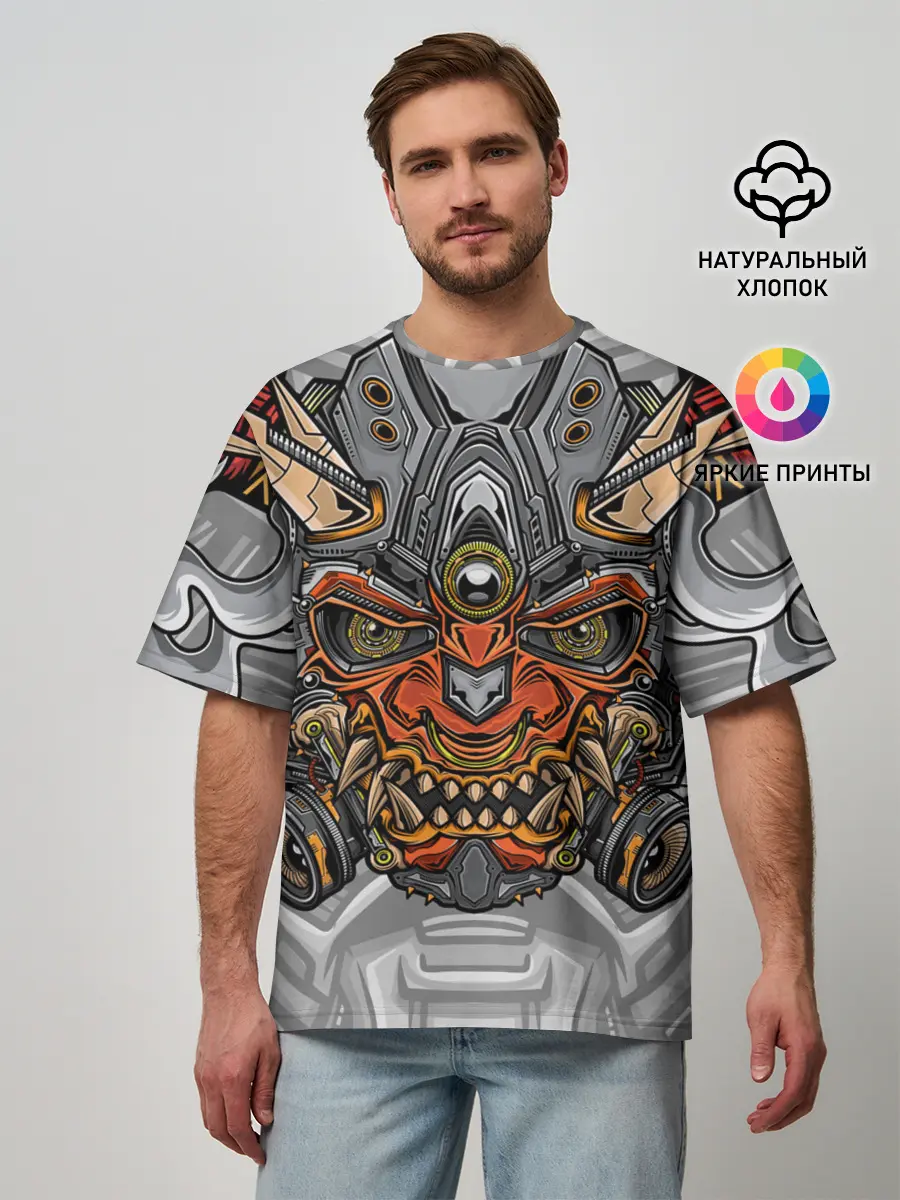 Мужская футболка оверсайз / Cyber Samurai