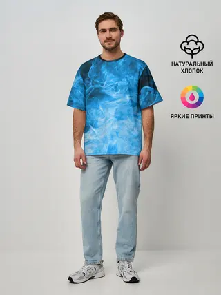 Мужская футболка оверсайз / ОГОНЬ BLUE