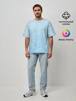 Мужская футболка оверсайз / Очень светлые голубые облака