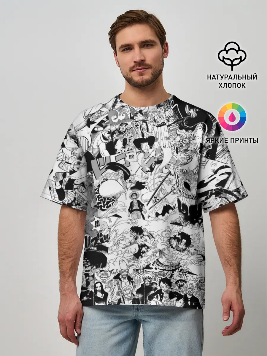 Мужская футболка оверсайз / One Piece Манга страницы