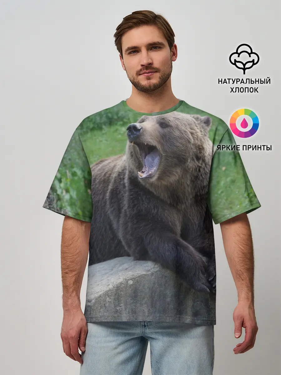 Мужская футболка оверсайз / Медведь